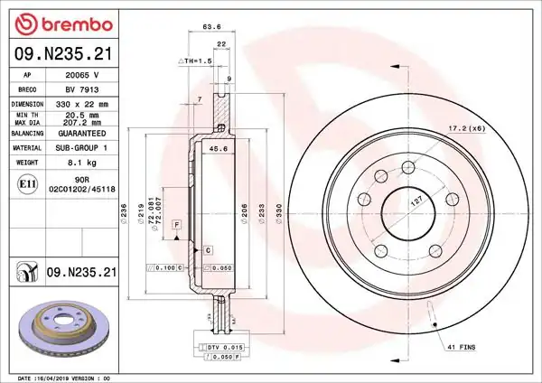 BREMBO 09.N235.21 | Fren Diski Arka UV Coated Jeep | 2 Adet