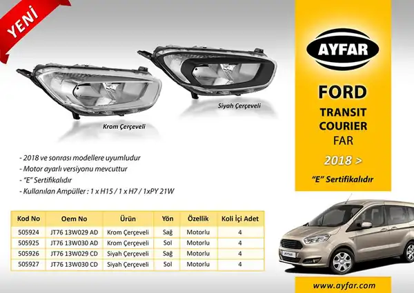 AYFAR 505924 | Far Sağ Motorlu Krom Çerçeveli Ford Transit Courier 18 Courier 19