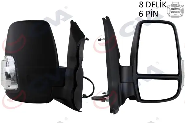 GVA 1032100 | Dış Dikiz Aynası Sağ Ford Transit 14 Kısa Kol Beyaz Sinyalli 6 Fiş Vm 6329ehr