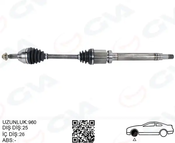 GVA 4433102 | Ön Aks Komple Sağ Transit Connect 1 8 TDCI 02 14 75 90 110ps 960mm