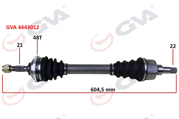 GVA 4443012 | Komple Aks Sol Peugeot 206 1 6i 98 06 Tu5 ABS li 48 Dış 604mm