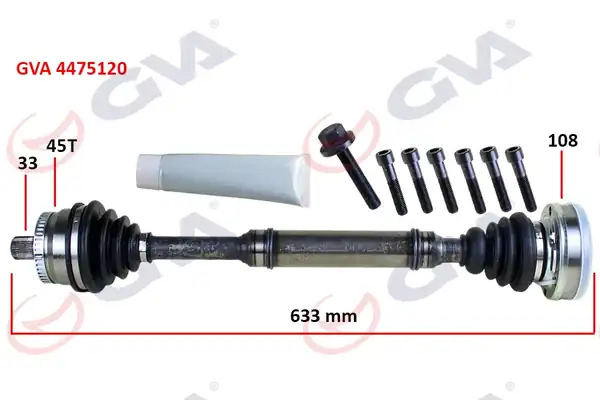 GVA 4475120 | Komple Aks Sağ ABS li A4 Passat 1 8t 96 01 45 Dış 633mm