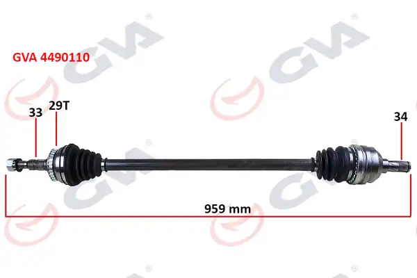 GVA 4490110 | Komple Aks Sağ Vectra B 1 6i 1 8i 2 0i 95 03 ABS li 29 Dış 959mm