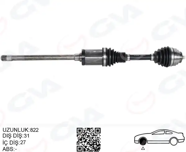 GVA 4499208 | Komple Aks Ön Sağ Bmw X1 E84 09 15 822mm Dış 31 Diferansiyel Dış 27