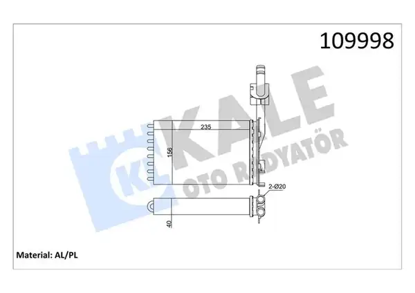 KALE 0584872AL | Kalorifer Radyatörü Renault R21 Optıma Manager Concorde 234x157x42 Al Pl