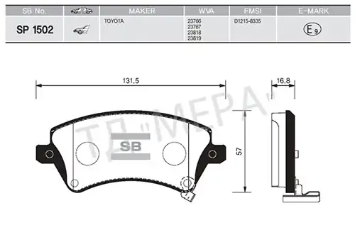HI-Q SP1502 | Fren Balatası Ön Corolla E12 1 4 1 6 1 4 D4d 02 06