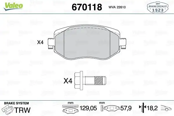 Valeo 9001311 Ön Fren Balatası Renault Megane IV 15 Tüm Motor Tipleri G 129mm Y 58 4 mm K 18mm Fte Kırmızı Kutu