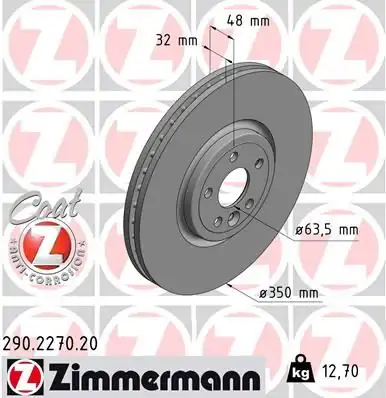 Zimmermann 290 2270 20 Fren Diski Ön 18 Land Rover Range Rover Velar L560 Jaguar F Pace X761 Xe X760 Xf X260