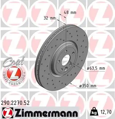 Zimmermann 290 2270 52 Fren Diski Ön 18 Land Rover Range Rover Velar L560 Jaguar F Pace X761 Xe X760 Xf X260 Delikli