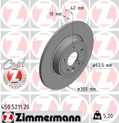 Zimmermann 450 5211 20 Fren Diski Arka Land Rover Discovery Sport L550 Jaguar E Pace X540 Xe X760 Xf X260 2 Adet