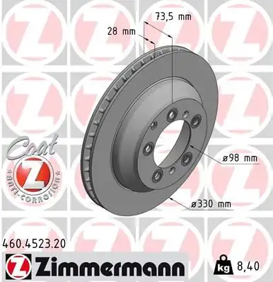 Zimmermann 460 4523 20 Fren Disk Arka Porsche Cayenne 2017 330 mm 28 mm 2 Adet
