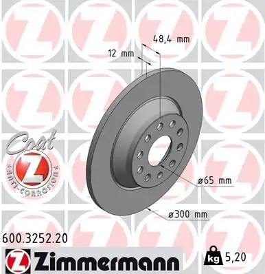 Zimmermann 600 3252 20 Arka Fren Diski Standart VW Passat Q3 2 Adet