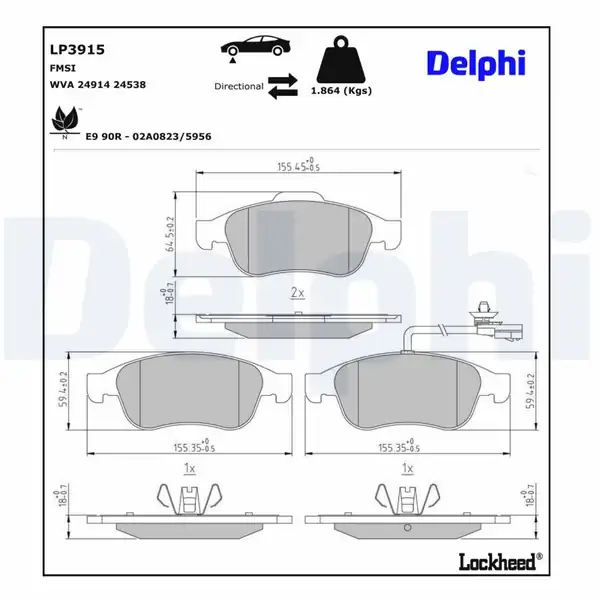 DELPHI LP3915 | Fren Balatası Ön Mercedes Benz Cıtan 108d Cıtan T Class 21
