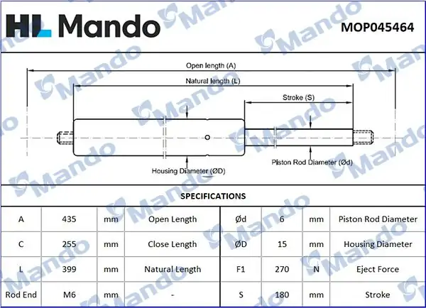 MANDO MOP045464 | Jeep Cherokee 02 Kaput Amortisörü