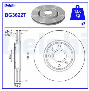 DELPHI BG3622 | Fren Diski Ön 15 İnch Takım Opel Crossland X 17