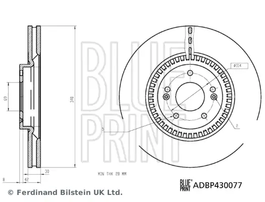 BLUEPRINT ADBP430077 | Kia Sorento 15 > Hyundai Santafe 18 > Ön Fren Diski 51712-C5700 3410*5 | 2 Adet