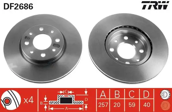 TRW DF98001S | Disk On Doblo-Plo-Alb 1.9D-1.3D (Kutu:Tek-Fıyat:Takım) | 2 Adet