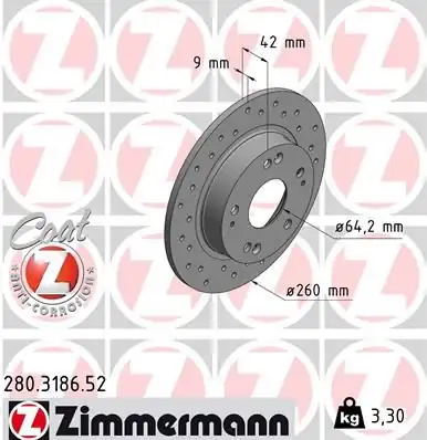 Zimmermann 280 3186 52 Honda Civic 06 Performans Delikli Arka Fren Diski Kaplamalı 2605 2 Adet