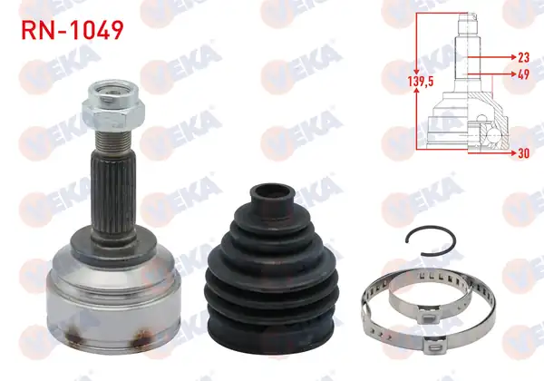 Veka RN 1049 Aks Kafası Sol Sağ Ön Dış Renault Clio IV 1 5 dCi M T 23 30x49 Uzunluk 139 50mm 2012