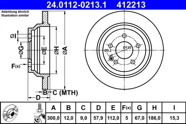 ATE 24 0112-0213 1 | Fren Diski Arka V-Class W447 14 > Vito W447 14 > | 2 Adet