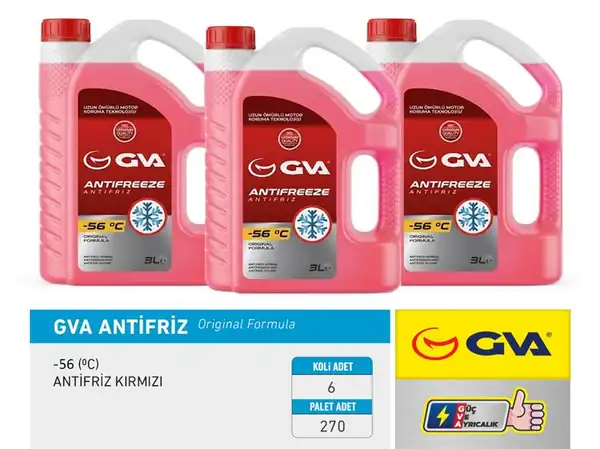 GVA 9930133 | Antifriz 3 LT 56 C Kırmızı Long Life Koli 6 Ad Organik 6 Adet