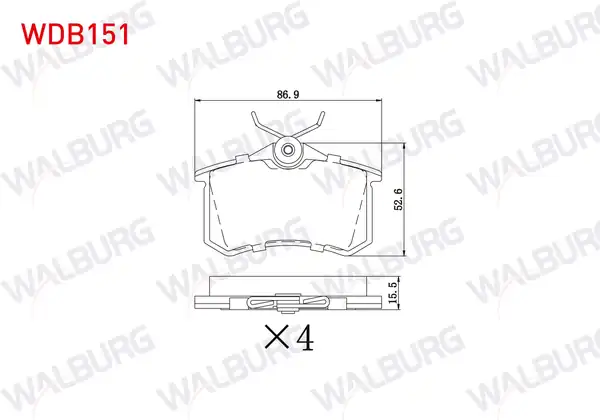 WALBURG WDB151 | Fren Balata Arka 15 5mm Golf IV