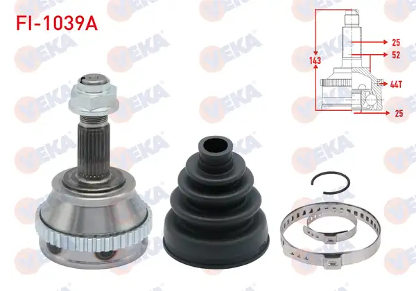 Veka Fi 1039a Aks Kafası Sol Sağ Ön Dış Fiat Tempra 2 0i ABS li 44 Dış 25x25x52 Uzunluk 143 mm 1992 1999
