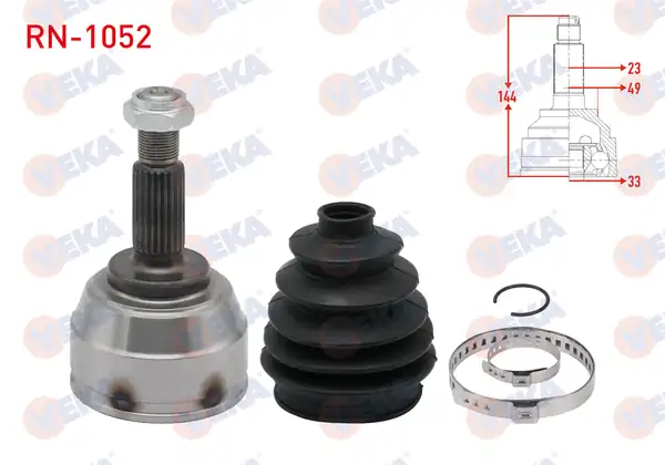 Veka RN 1052 Aks Kafası Sol Sağ Ön Dış Renault Clio IV 1 5 dCi A T 8 Misketli 23x33x49 Uzunluk 144 mm 2012
