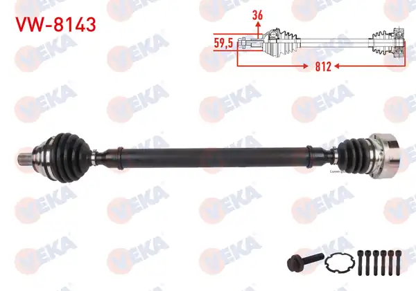 Veka VW 8143 Komple Aks Sağ Ön Uzunluk 812mm VW Jetta IV