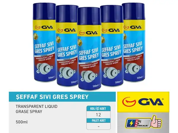 GVA 9920940 | Şeffaf Sıvı Gres Spreyi 500 ML 12 Adet