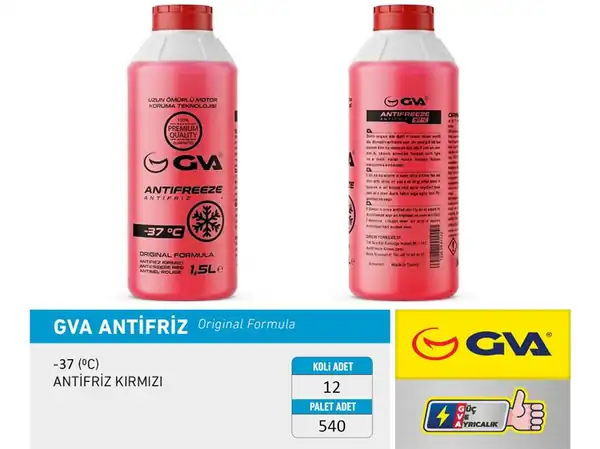 GVA 9930122 | Antifriz 1 5 LT 37 C Kırmızı Long Life Koli 12 Ad Organik 12 Adet