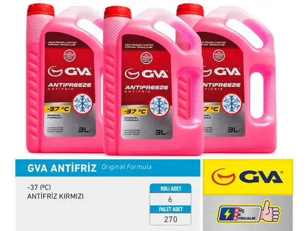 GVA 9930123 | Antifriz 3 LT 37 C Kırmızı Long Life Koli 6 Ad Organik 6 Adet