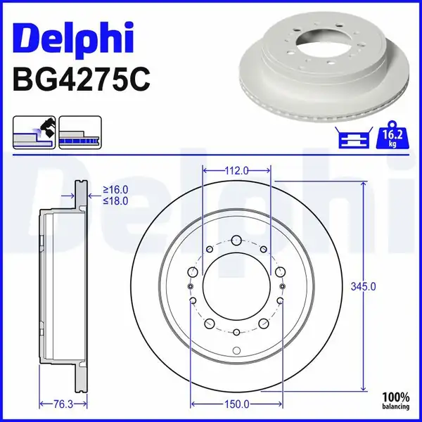 DELPHI BG4275C | Fren Diski Arka Toyota Land Cruiser 200 07 Tundra Pick Up 06