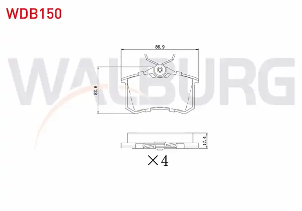 WALBURG WDB150 | Fren Balata Arka 17 4mm Golf IV
