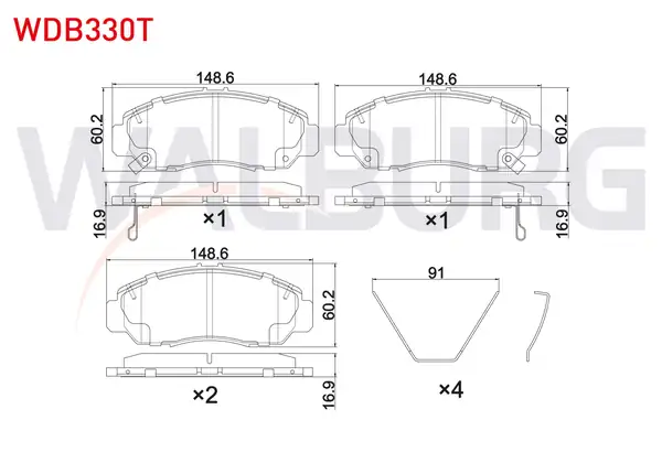 WALBURG WDB330T | Fren Balata Ön Ikazlı Telli Honda Civic VIII 1 6 1 8 2005 2012 Civic Ix 1 4i 1 6i 1 8i 2012 2016