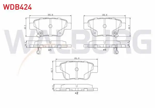 WALBURG WDB424 | Fren Balata Arka Ikazlı Toyota Avensis (T25) 1.6 Vvt-I 2003-2008 / Toyota Avensis (T25) 1.8 2003-2008 / Toyota Verso (_Aur2_, _Zgr2_) 2.0 D-4D 2009-/ Toyota Avensis (T25) 2.0 D-4D 2003-2008
