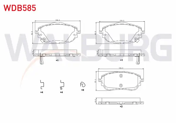 WALBURG WDB585 | Fren Balata Ikazlı Ön Toyota Corolla
