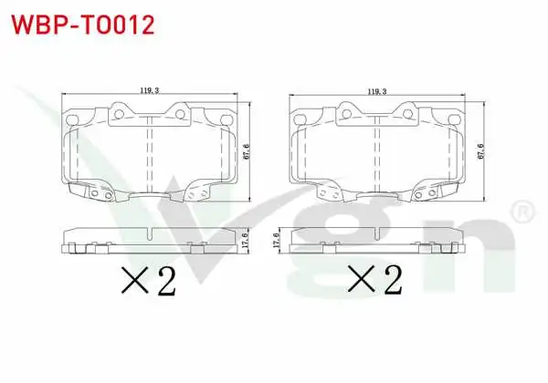 WGN WBP-TO012 | Fren Balata Ön Toyota Hı-Lux Pick Up 2.5 D 2005-2011 / Hı-Lux Pick Up 2.5 D-4D 2005-2011 / Hı-Lux Pick Up 3.0 D-4D 2005-2011
