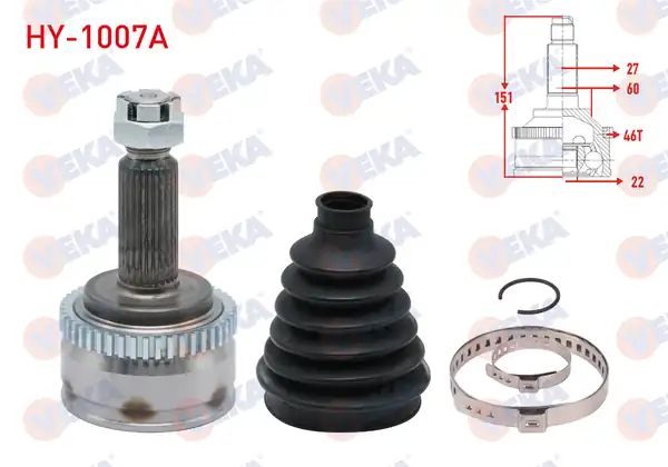 Veka Hy_ 1007a Aks Kafası Sol Sağ Ön Dış Hyundai İ30 Fd 1 4i ABS li 46 Dış 27x22x60 Uzunluk 153mm 2007 2011
