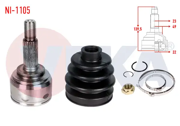 Veka Ni 1105 Aks Kafası Sol Sağ Ön Dış Nissan Micra K12 1 5 dCi 23x22x49 3 Uzunluk 142 3mm 2003 2010