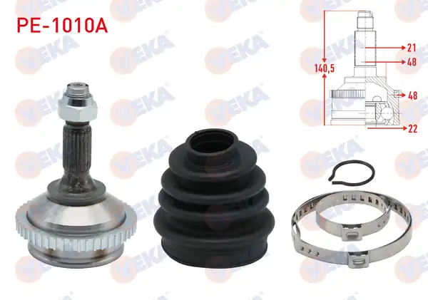 Veka Pe 1010a Aks Kafası Sol Sağ Ön Dış Peugeot 206 2a C 1 6i 16v ABS li 48 Dış Dıstan Segmanlı 21x22x48 Uzunluk 140 5 mm 1998 2006