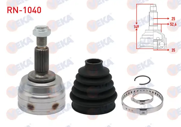 Veka RN 1040 Aks Kafası Sol Sağ Ön Dış 25x35x52 6 Uzunluk 149mm Dacia Duster 1 5 dCi M T 2010 Renault Megane IV 1 5 dCi M T 2016