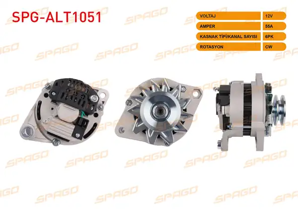 SPAGO Spg Alt1051 Alternatör 12v 55a 1pk V Kanallı Alt480 Fiat 131