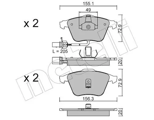 METELLİ 22-0549-0 | Ön Fren Balatası Kablolu Audi A6 02 05