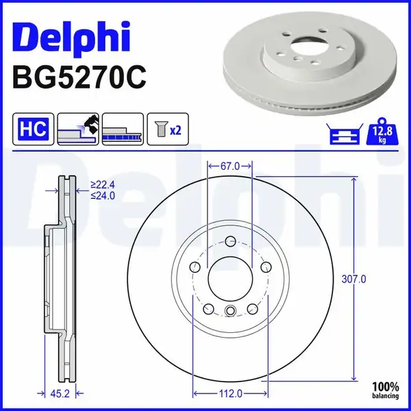 DELPHI BG5270C | Fren Diski Ön BMW F45 F46 Mini F54 F60 14 >