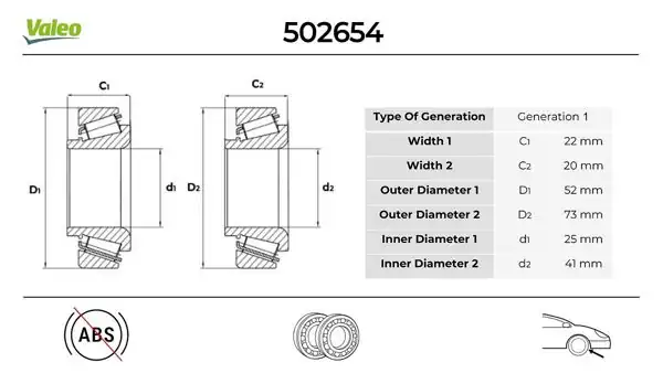 VALEO 502654 | Teker Rulmanı Ön Tk. (Keçe Ile) Sprinter 96 > Lt 28 35 46 96 >