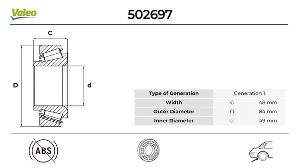 VALEO 502697 | Ön Teker Rulman Boxer II Jumper II Ducato II Master Movano 14Q (15 Jant) Ölçü: (G: 48*I,C: 49*D,C: 8