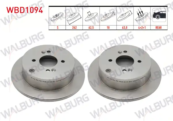 WALBURG WBD1094 | Fren Diski Arka Düz 4 Bjn 262X10x62,5X64,5 Hyundai Accent | 2 Adet
