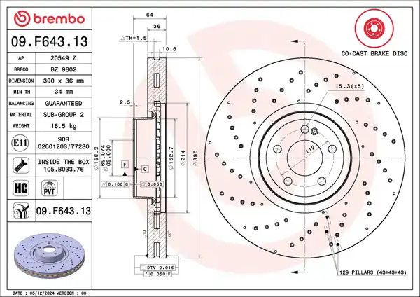 BREMBO 09-F643-13 | Fren Diski Ön Mercedes S Serisi W223 2 Adet