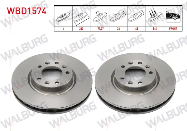WALBURG WBD1574 | Fren Diski Ön Havalı 5 Bjn 283x26x71 07x48 Rifter 2 Adet